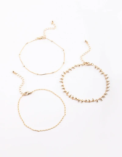 Gold Plated Dainty Anklet Pack