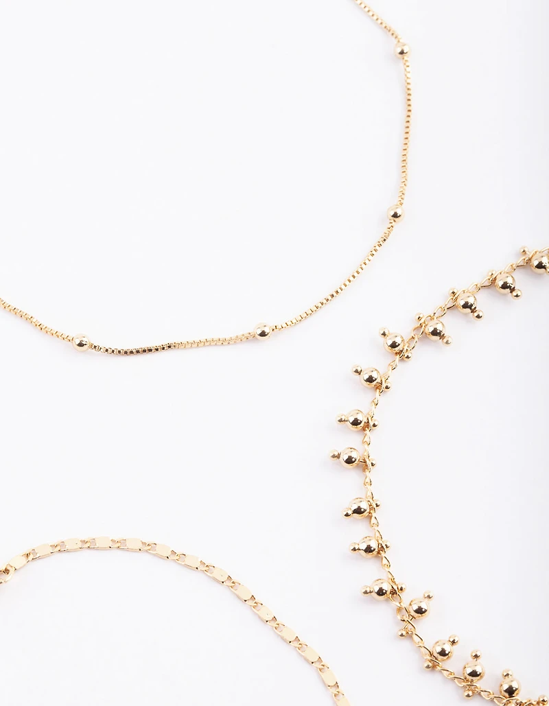 Gold Plated Dainty Anklet Pack