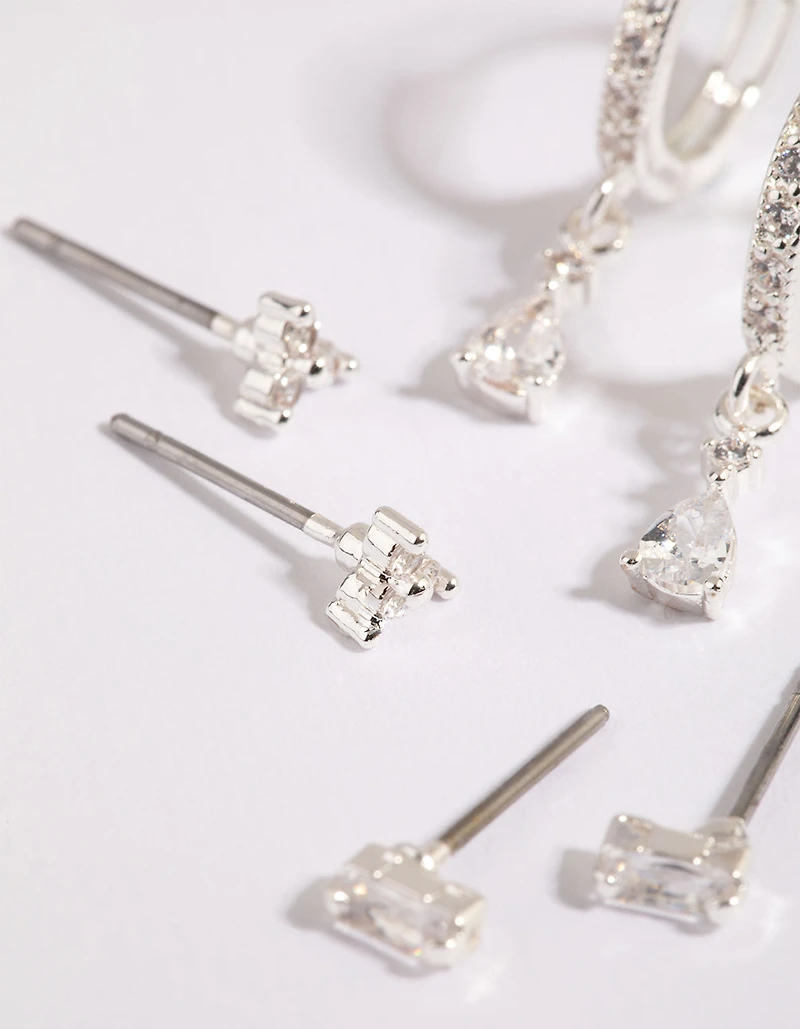 Silver Stack Pack Earrings with Cubic Zirconia
