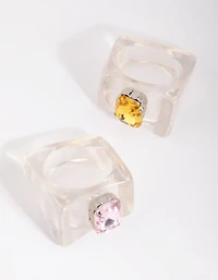 Yellow & Clear Ring Set