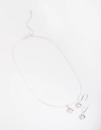 Silver Square Cut Cubic Zirconia Necklace & Earrings Set