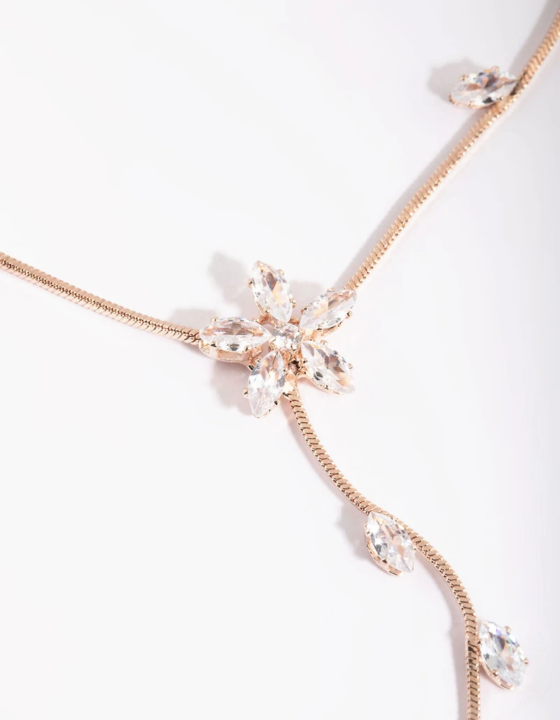 Rose Gold Cubic Zirconia Flower Vine Necklace