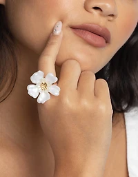 Gold & White Flower Ring