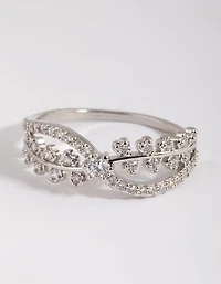 Silver Cubic Zirconia Cross Over Ring