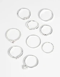 Silver Pearl & Diamante Ring 9-Pack