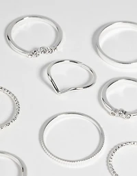 Silver Pearl & Diamante Ring 9-Pack