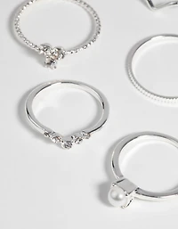 Silver Pearl & Diamante Ring 9-Pack