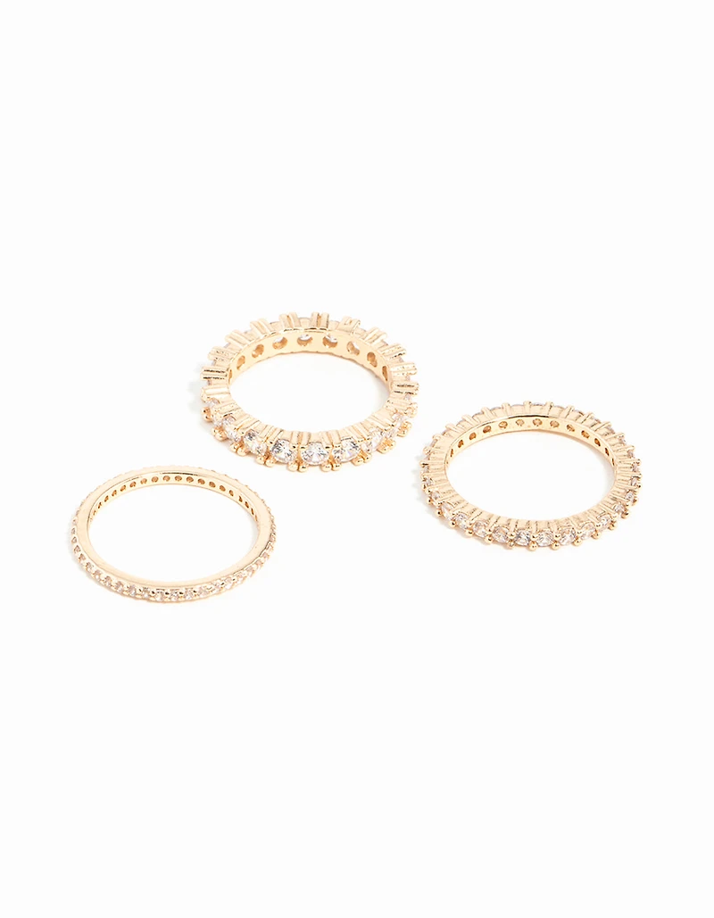 Gold Cubic Zirconia Triple Band Ring
