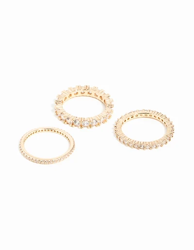 Gold Cubic Zirconia Triple Band Ring