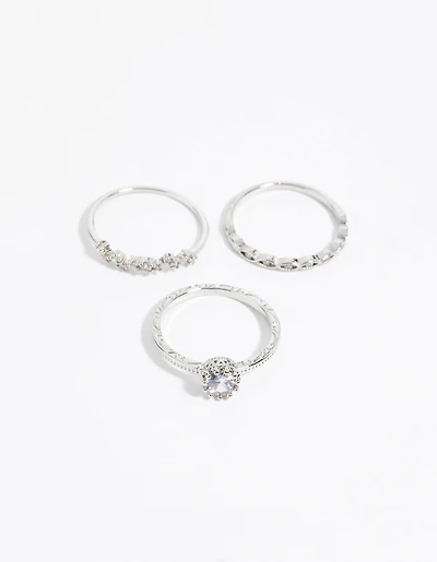 Silver Cubic Zirconia Triple Band Ring