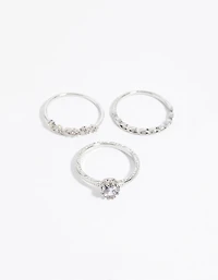 Silver Cubic Zirconia Triple Band Ring
