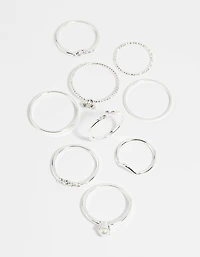 Silver Pearl & Diamante Ring 9-Pack