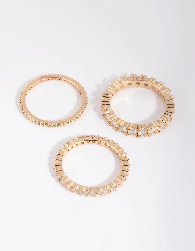 Gold Cubic Zirconia Triple Band Ring
