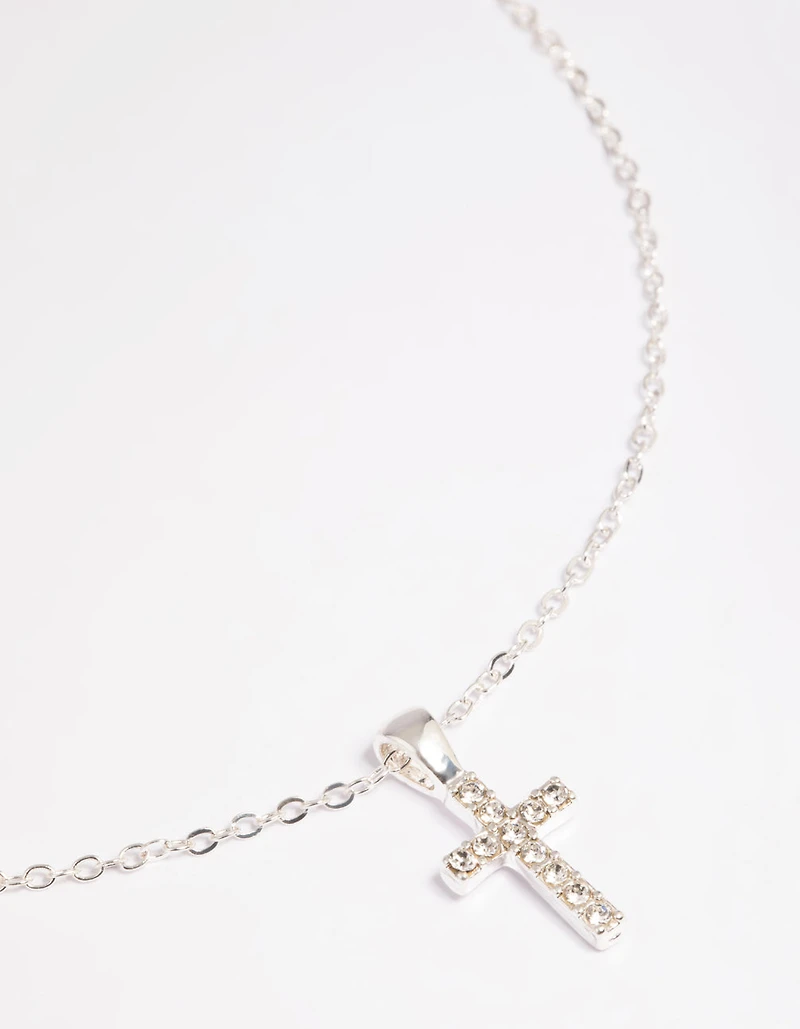 Silver Diamante Cross Necklace