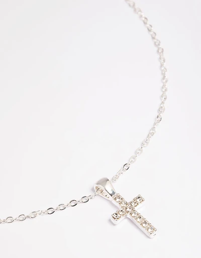 Silver Diamante Cross Necklace