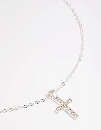 Silver Diamante Cross Necklace