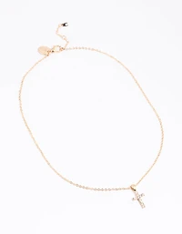 Gold Diamante Cross Necklace