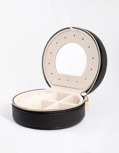 Faux Leather Mirror Travel Jewellery Box