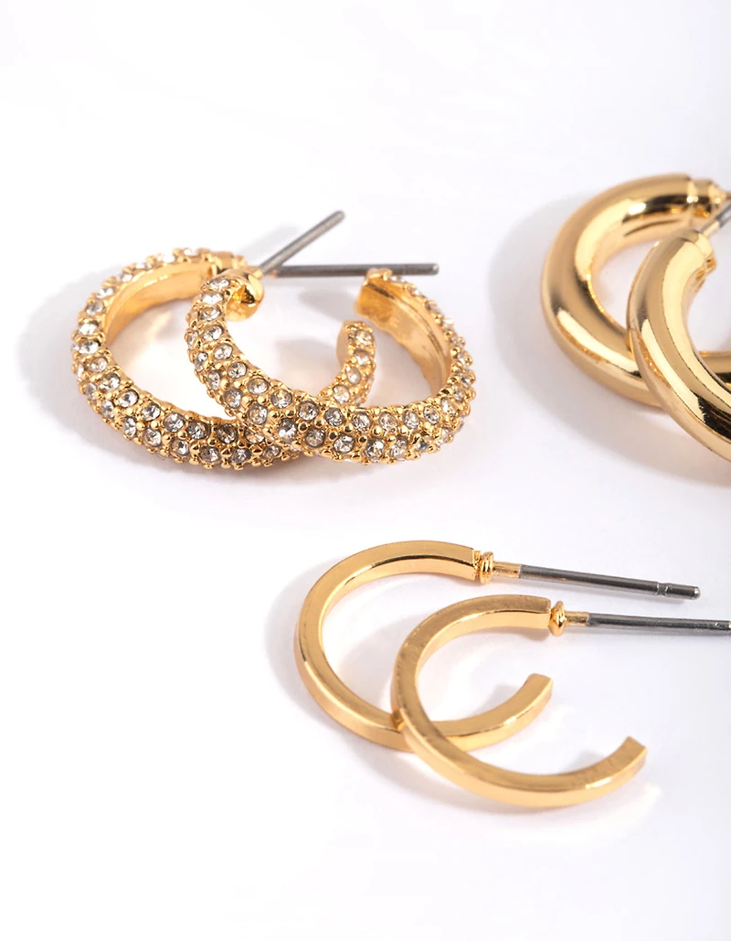 Gold Plated Diamante Hoop Earring Pack