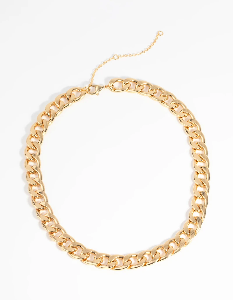 Gold Plated Flat Curb Chain Necklace