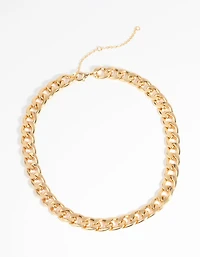 Gold Plated Flat Curb Chain Necklace