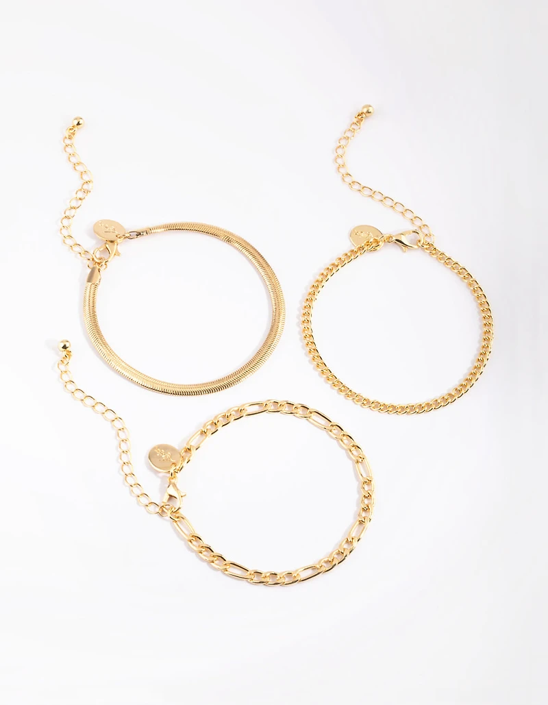Gold Plated Snake Chain Bracelet Pack