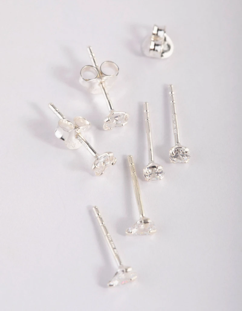 Sterling Silver Cubic Zirconia Stud Earring Pack
