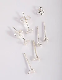 Sterling Silver Cubic Zirconia Stud Earring Pack