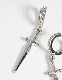 Silver Dagger Huggie Hoop Earrings