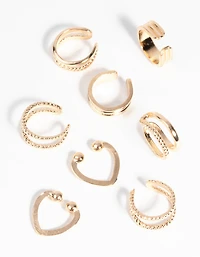 Gold Textured Ear Cuff Earring 8-Pack