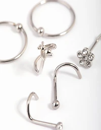 Surgical Steel Flower Nose Stud & Ring 6-Pack