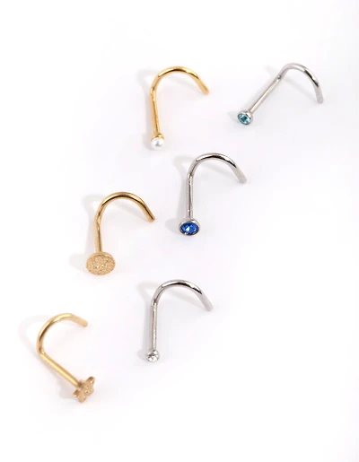 Pack de nez en acier chirurgical mixte en saphir pour le nez, 6-pack