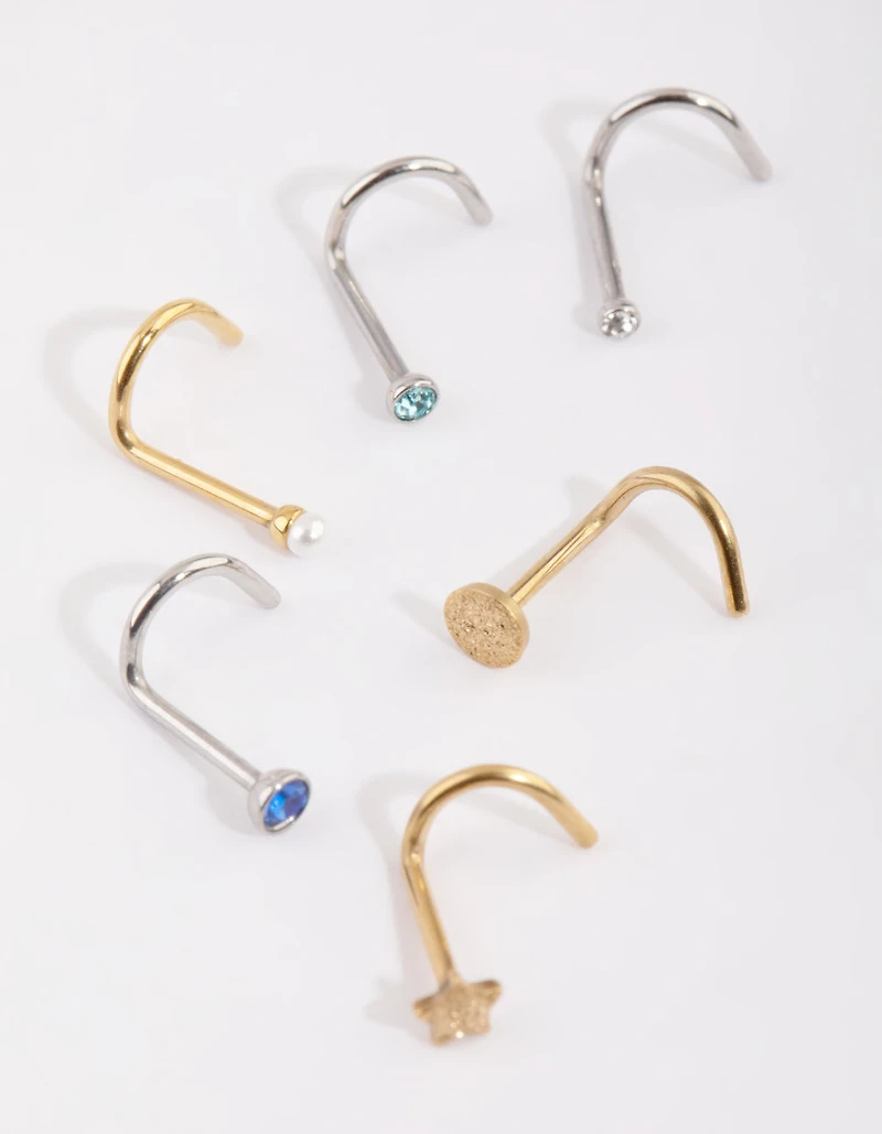 Pack de nez en acier chirurgical mixte en saphir pour le nez, 6-pack