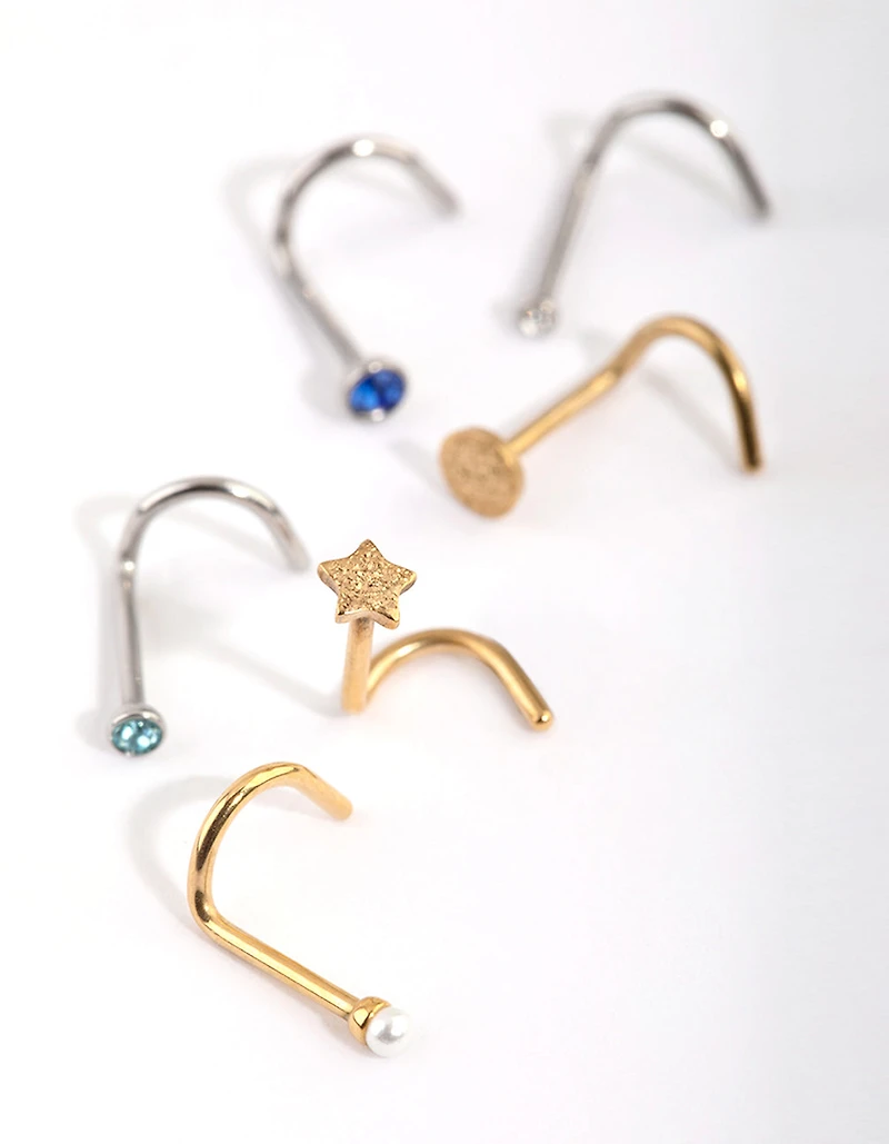 Pack de nez en acier chirurgical mixte en saphir pour le nez, 6-pack
