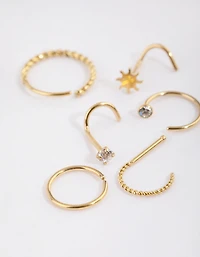 Gold Plated Surgical Steel Diamante Twist Nose Stud 6-Pack