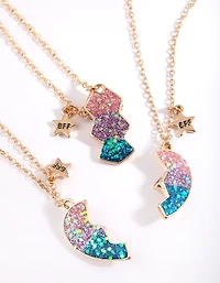 Kids Glitter Heart Best Friend Necklace Pack