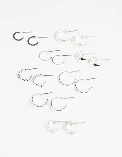 Silver Textured Hoop Earring 8-Pack
