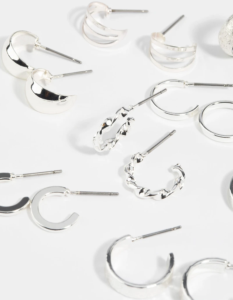 Silver Textured Hoop Earring 8-Pack