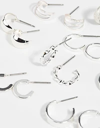 Silver Textured Hoop Earring 8-Pack
