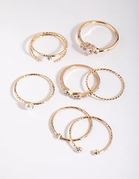 Gold Diamante & Pearl Ring Pack