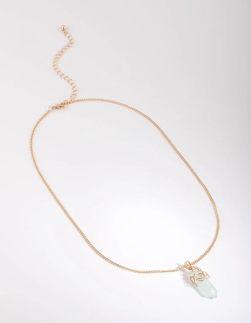 Gold Green Fluorite Shard Necklace