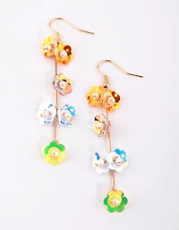 Gold Metallic Flower Drop Earrings