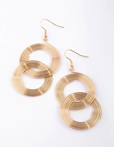 Gold Linked Coil Drop Earrings
