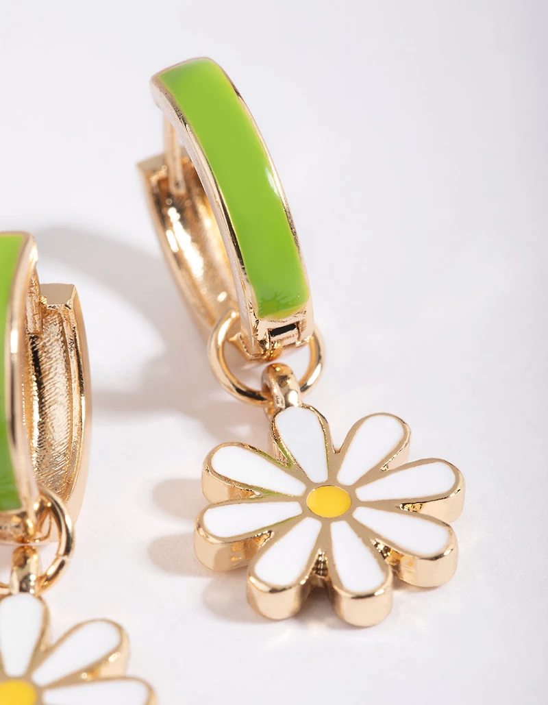 Lime Daisy Huggie Hoop Earrings