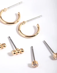 Gold Diamante Stud & Huggie Hoop Earring Stack Pack