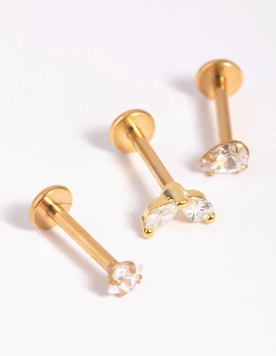 Gold Plated Titanium Cubic Zirconia Flat Back Pack