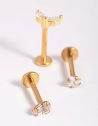 Gold Plated Titanium Cubic Zirconia Flat Back Pack