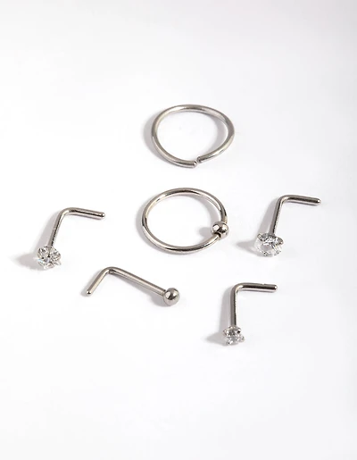 Surgical Steel Diamante Mixed Nose Ring 6-Pack
