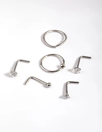 Surgical Steel Diamante Mixed Nose Ring 6-Pack