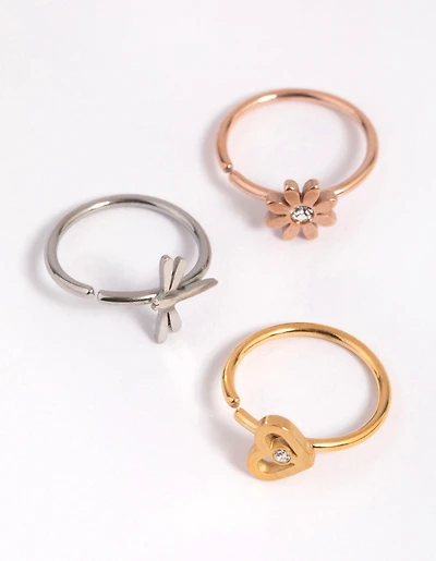 Surgical Steel Charm Nose Ring Pack